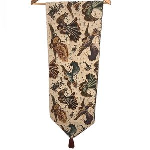 Vintage Tapestry Table Runner Christmas Angels 72” With Tassels